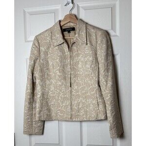 Kasper 12 Blazer Metallic Brocade Full Zip Pockets Glam Women's Size 12